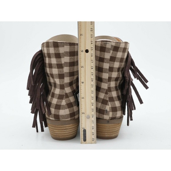 Code West Ankle Boots Womens 7 Brown Faux Leather Western Low Key Plaid Fringe - Picture 7 of 9